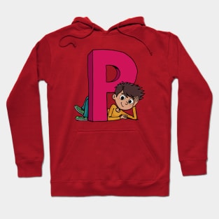 boy lies next to the capital letter P Hoodie